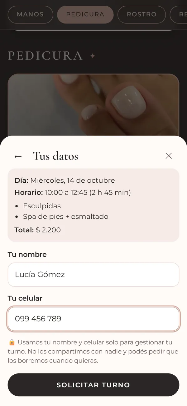 Formulario con nombre y celular, y aviso de privacidad